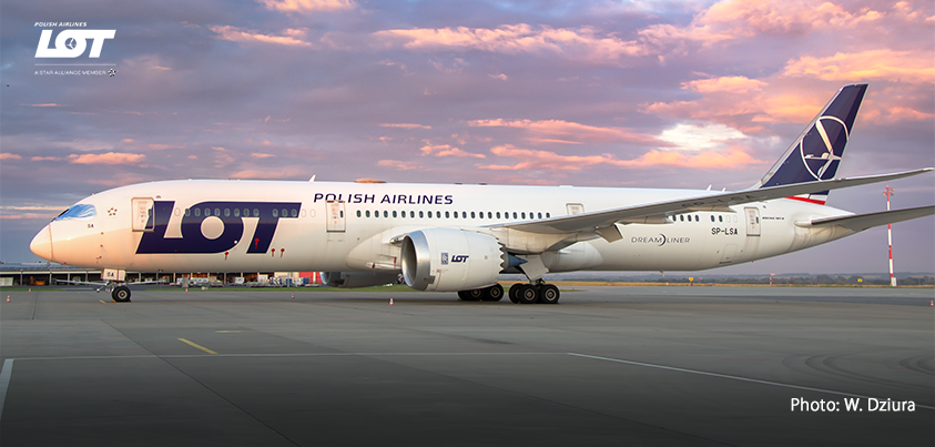 Dreamliner from the LOT fleet parked on the airport apron